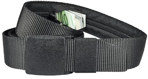 Bamyli Money Belt for Travel with Money Secret Compartment Hidden Zipped Pocket on Inside Hidden Money Belt Non-Metal Buckle for Use in Emergency (Black)
