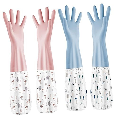 Healeved 2 Paar Spülhandschuhe Langarm Reinigungshandschuhe Aus Dünnem Latex Wiederverwendbare Küchenhandschuhe Für Geschirrspülen Schutz Vor Nässe Komfortabel Zu Tragen