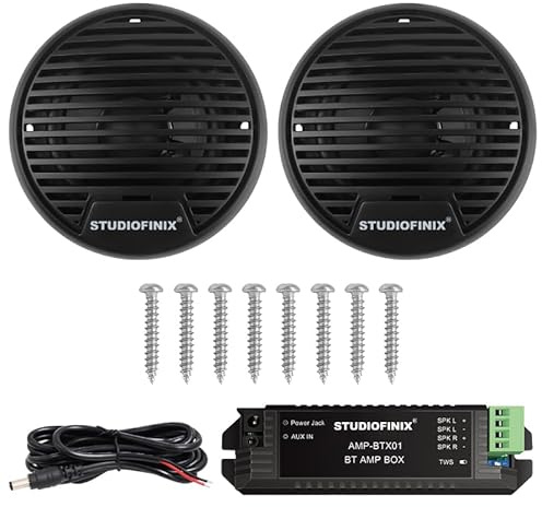 STUDIOFINIX Système de Haut-parleurs coaxiaux Bluetooth de 7,6 cm - Étanche et résistant aux intempéries - Système de Haut-parleurs stéréo Marine pour Voiture, Van, Camion, Tracteur, Caravane