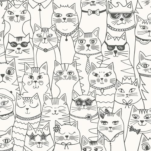 Cats Colour-Me Interactive Colouring -in Wallpaper for Children Bedrooms, Feature Walls, Playrooms for Creative Kids Black/White Holden 14070