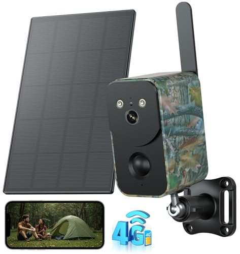 Xega 4G LTE Solar Cámara de Vigilancia con Tarjeta SIM, 10000mAh, Detección de Movimiento, Audio Bidireccional, Foco y Sirena, Alertas por Aplicación, Resistente al Clima (No Compatible con WiFi)