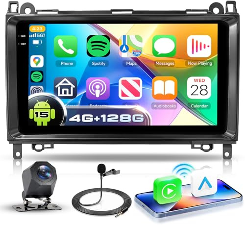 4G+128G Android 15 Car Stereo for Mercedes Benz W169 W245 B160 B170 B180 B200 W639 Vito Viano W906 Sprinter, Wireless CarPlay Android Auto, 9'' Touch Screen Radio GPS, WiFi, BT, SWC, Backup Camera