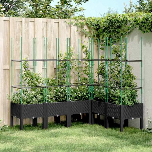 YUTAASU Fioriera da Giardino con Traliccio in Rattan Nero, Vasi per Piante Rampicanti da Esterno, Ampia Capacità per Ortaggi e Fiori, Design Rialzato con Drenaggio,