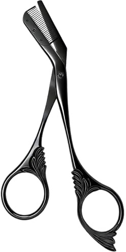 FIGCY Tijeras de precisión para cejas con peine, herramienta de perfilado para mujer, negro
