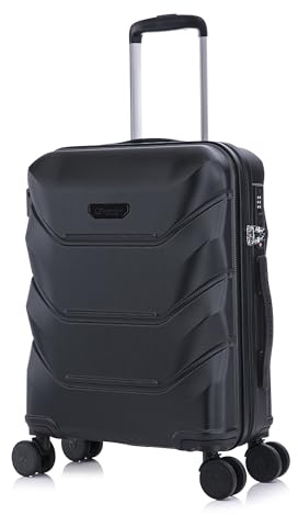 Rocklands® Cabin Suitcase 55x40x20cm Hard Shell TSA Lock, 4 Spinner Wheels, Lightweight Hand Luggage Small Travel Bag, Approved for 100+ Airlines Including Ryanair, EasyJet (Black, Cabin 20 Inch)