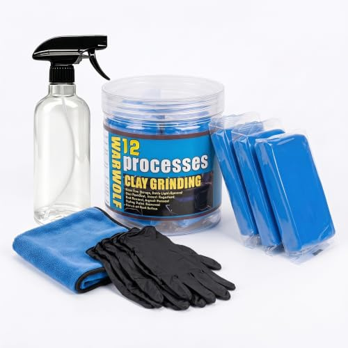 Juego de arcilla de limpieza para coche, 300 g, con botella pulverizadora de 500 ml y paño de microfibra, eliminación suave y eficaz de resina, alquitrán y restos de insectos
