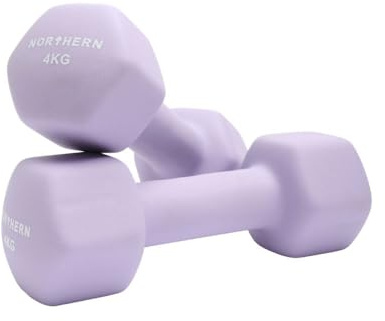 Northern Soft Lavender Neoprene Hex Dumbbells Pair, 1kg–8kg Hand Weights for Home Gym Strength Training, Non-Slip Hexagonal Dumbbells for Fitness, Aerobics, Yoga & Toning