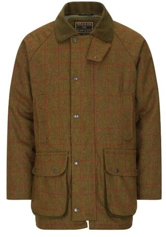 WALKER AND HAWKES Herrjacka, hållbar, Derby Tweed, Barlaston, jakt, skytte, vattentät, grön salvia , Röd rand, XS