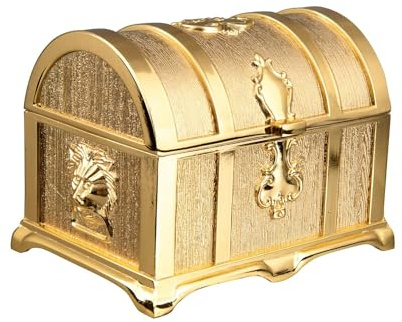 Feyarl 3.9inch Vintage Gold Treasure Box Jewelry Trinket Organizer Collection Keepsake Ring Earrings Decorative Box Stones Chest Case for Girl Women