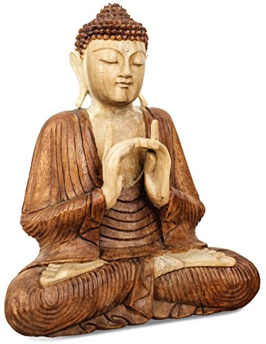 Livasia Bouddha en Bois de Bali, Statue bouddhique, Sculpture en Bois Massif, Durable et Fait Main (50 cm)