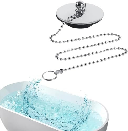 Bouchon d'évier de Baignoire chromé, Bouchon de Drain en métal Solide 1.65Inch avec chaîne pour Cuisine de Salle de Bains