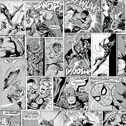 Marvel Avengers Wallpaper Black and White Hulk Thor Ironman Comic Strip Kids Room