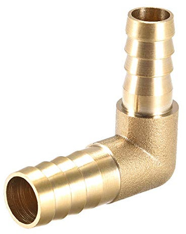 sourcing map Schlauchanschluss 12 mm bis 10mm Widerhaken Rohrverbinder Schlauchadapter 90 Winkel aus Messing