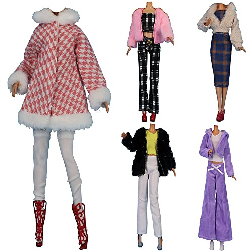 Lance Home® 5 Ensemble Rétro Vêtements d'automne Robe de Soirée Aristocratique + Chaussures De Mode Chapeau Manches pour 29cm Poupées Accessoires Bébé Cadeaux Casual Style (E)
