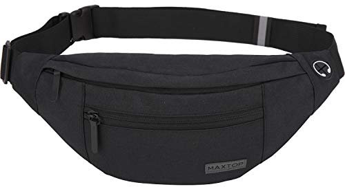 MAXTOP Large Bumbag Waist Fanny Pack for Men Women Bum Bag with Headphone Jack and 4-Zipper Pockets Adjustable Belt for Biking Running Jogging Traveling Outdoors Workout Cycling Fitness Hiking