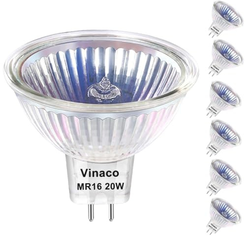Vinaco GU5.3 Halogenlampa, 3 st hög ljusstyrka MR16 20 W 12 V dimbar, GU5.3-glödlampa lång livslängd med 2800 K varmt vitt, MR16 GU5.3 bas, 38 graders strålvinkel MR16-glödlampa för landskap, spårlampor