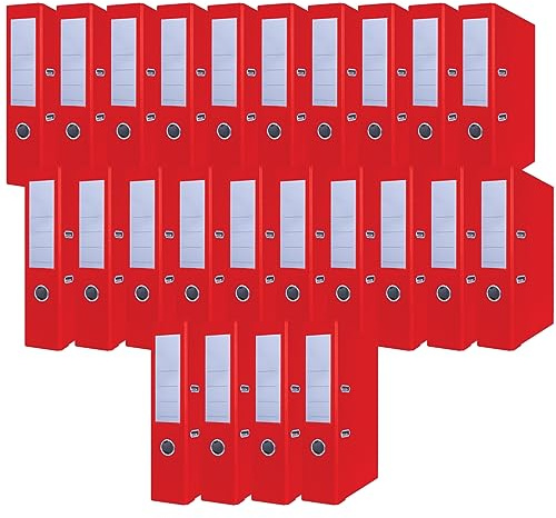 OFFICER PRODUCTS PRODUCTS 24er Pack Ordner Rot A4/75 mm/Papier Pappe/Kunststoffbezug PP Schlitzordner Büroordner Pappordner Aktenordner Metall Kantenschutz