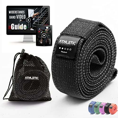 ATHLETIC AESTHETICS Premium Resistance Bands/Widerstandsbänder mit Stoff [Als Fitnessband und Fitnessbänder Set + Tasche und Videokurs] Fitness Band z.B. als Klimmzughilfe für Damen & Herren