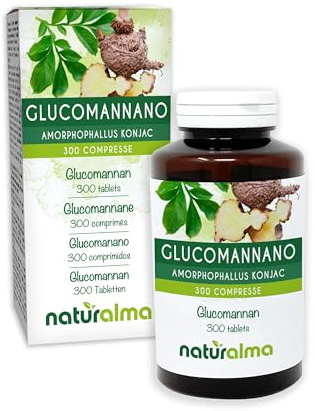 Glukomannan eller Konjakknölkalla (Amorphophallus konjac) rötter Naturalma - 150 g - 300 tabletter - Kosttillskott - Naturligt och Veganskt