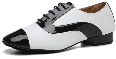 SWDZM Zapatos De Baile De Salón De Cuero Estándar De Los Hombres De La Práctica De Tacón Bajo,L495,Negro+Blanco,Ante,41 EU