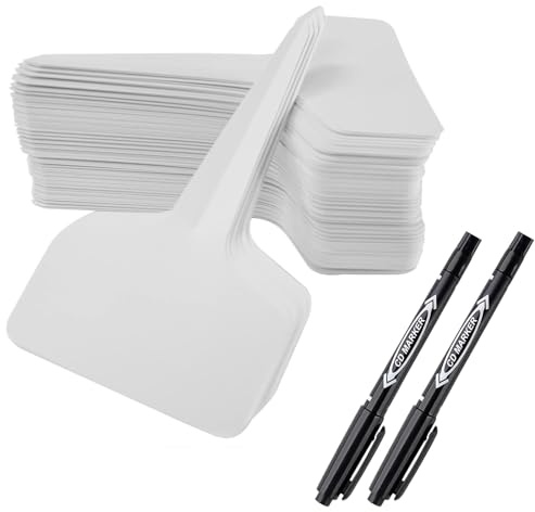 200 Pezzi Targhette per Piante, Etichette Per Piante in plastica, T-Tipo Etichette per Piante Impermeabili con Pennarello,10 x 6 cm, Bianco(Bianco 200pz)