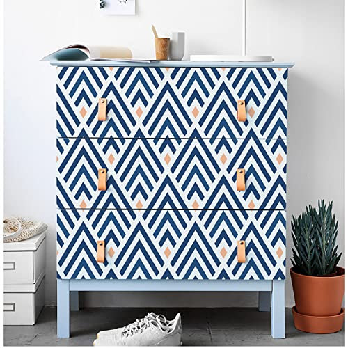 JOLIHOME Papier Peint Auto-Adhésif Géométrique Blanc et Bleu Autocollant Mural à Rayures Diamantées à Décoller et à Coller Papier de Contact Plastique Autocollant Décor Imperméable 44.5x500cm