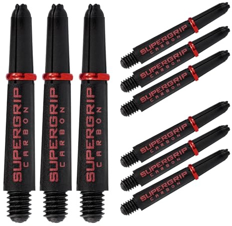 Harrows Darts 3 x Sets of Supergrip Carbon Dart Stems - 9 Dart Shafts in Total - Medium, Midi & Short (Red, Short)
