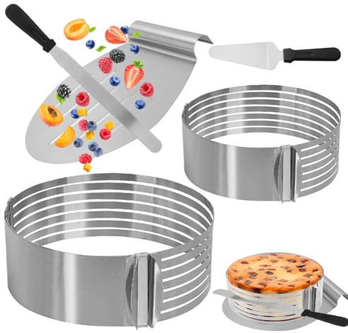 Yuragim Tortenring Set, Tortenboden Schneidehilfe + Ø16-30 Tortenring Verstellbar+Tortenmesser Lang + Tortenheber Edelstahl, Torten Schneidehilfe, Backen Zubehör TortenZubehör für Küche
