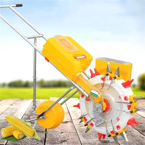 HJDSUDU Sembradora de jardín de Empuje Manual, siembra con Rodillo y aplicador de Fertilizantes, sembradora de jardín, sembradora de hileras, sembradora de maíz,4 Mouths
