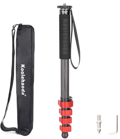 Koolehaoda Monopie de Fibra de Carbono para Cámaras, 44-166cm Monopie Extensible, Tubo de 28mm, Compacto Portátil Monopie para Cámara Canon Nikon Sony DSLR. Carga máxima 10kg - MP285EC