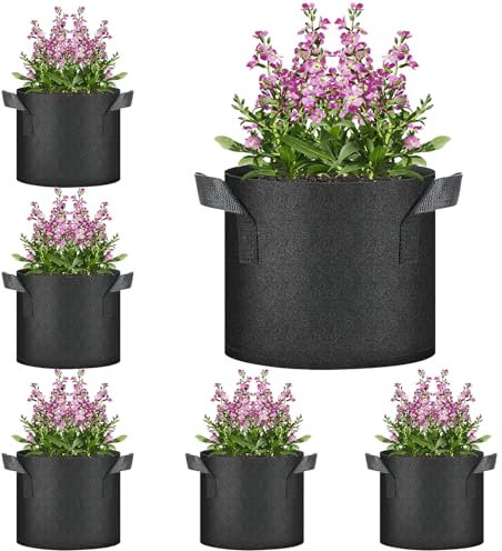 Qooloo 6 Stück 3 Gallonen Pflanzen Wachstum Taschen, 12L Verdickte Vliesstoff Pflanzsack mit Starken Griffen, Atmungsaktive Pflanzbeutel für Gemüse, Blumen, Früchte, Gewächshaus & Garten(Schwarz)