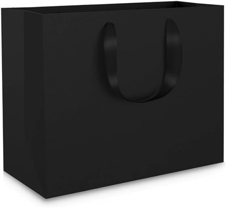 Serenelight 10 Pezzi Sacchetti di Carta Neri Con Manico - 250gsm Buste Regalo Grandi - Sacchetti Carta Nere per Compleanno (32x11.5x28cm)