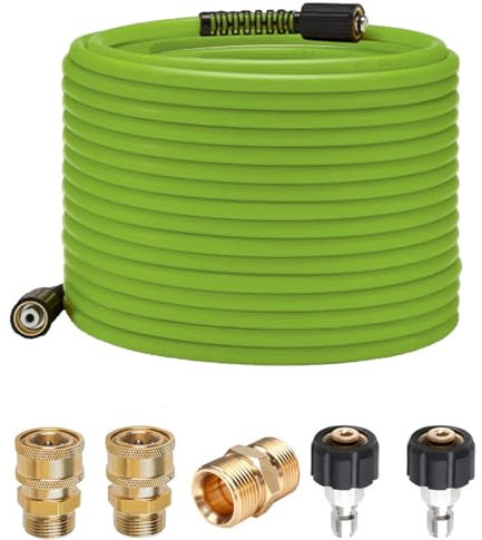 TOOSOAR Manguera Hidrolimpiadora,15 m x 0.6 cm, con 5 piezas Conector Rápido,Manguera de Alta Presión con Accesorios M22 de 14 mm, 3600 PSI