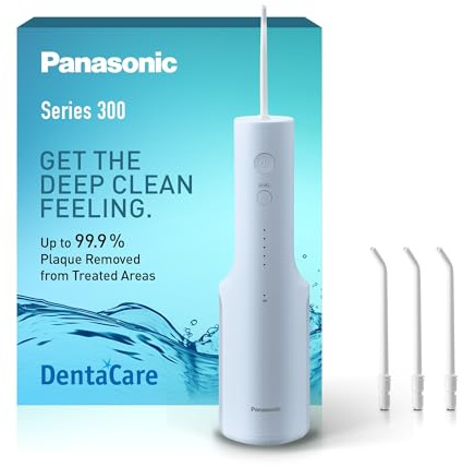 Panasonic Series 300 Water Flosser for Teeth, Cordless EW-DJ27-A311, 99.9% Plaque Remover, 200ml, IPX7, 4 Regular Nozzles, 5 Pressure Settings, Oral Irrigator for Home & Travel, Black