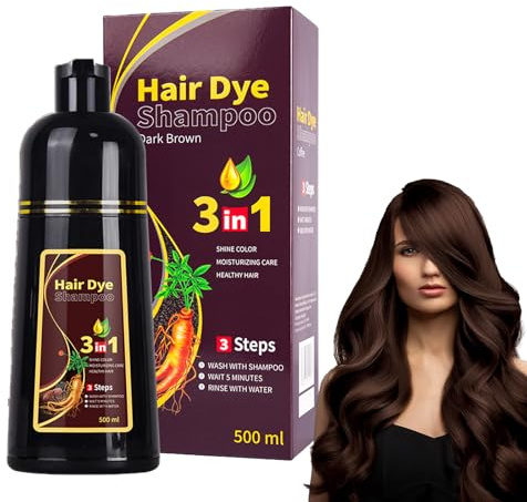 500ML Hair Dye Shampoo Capelli Colorati 3 in 1, Shampoo Colorante per Donna Uomo, Colorante Capelli Istantaneo, Hair Color - Naturale Colore per Donna Uomo-（Dark brown）