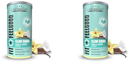 Layenberger Fit+Feelgood Slim Shake Powder vegan - Mahlzeitersatz für 12 Portionen, je 204 kcal, (1x 396 g) - Vanille-Kokos (Packung mit 2)
