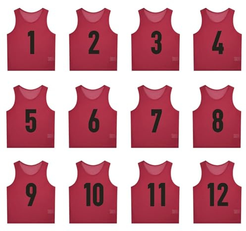 Lot de 12 gilets d'entraînement de football,Gilets d’entraînement Sport pour Jeunes et Adultes,Gilet d'exercice d'entraînement numéroté Gilets de Football en Maille pour Pratique Basket(S,M,L,XL)