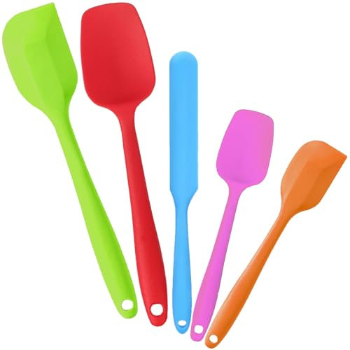 V-Kitpater Spatola Silicone Cucina, Leccapentole Silicone, Resistente al Calore Spatola di Gomma Raschietto Antiaderente, Utensili da Cucina per Cuocere e Cucinare, 5 Pezzi, Multicolore