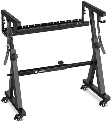 CAHAYA Schwerlast Verstellbar Keyboardständer Tragfähigkeit 900kg: Keyboard Ständer 4cm Dicker Z-Doppelstrebig mit Aufbewahrungskorb und Rädern für 61 76 88 key Digitalpiano CY000366-2