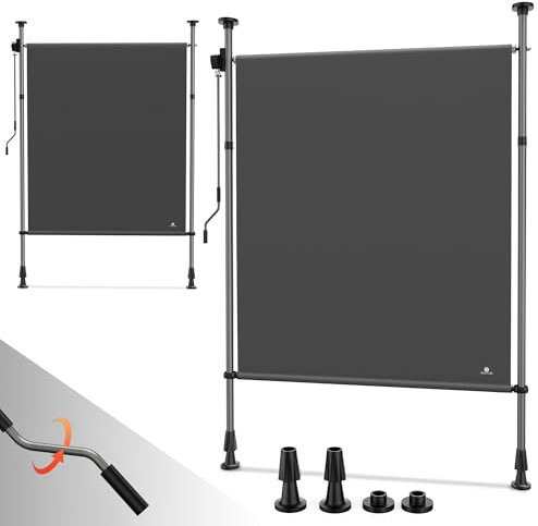 Strattore Store Vertical Extensible 100x310cm réglable en Hauteur Balcon Store Roulant Extérieur - Blocage des UV avec Manivelle et Cassette du Vent pour Balcon Terrasse Patio Jardin - Anthracite