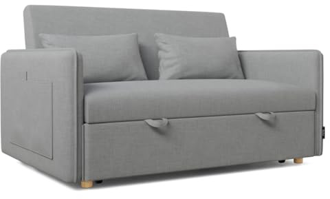 Nalui- Sofa Cama 2 plazas 3 en 1 Nest 2 139x100x80cm con Respaldo Ajustable y 2 Almohadas. Sofa Cama Chaise Longue, Soporta hasta 240Kg. Sofa 2 Plazas Convertible en Cama 120x190cm, Gris Claro