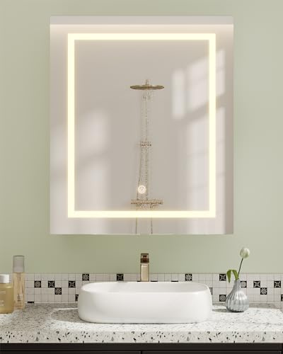 KIMENICH Spiegelschrank, Badezimmer Spiegelschranks mit licht, Spiegelschrank Bad mit Beleuchtung und Verstellbaren Ablagen, Berührung Sensorschalter, 3 Farbtemperatur dimmbare, Weiß