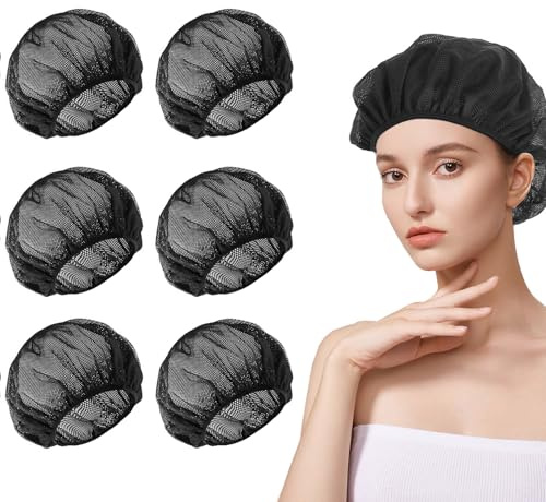 Asheyya 6 Pcs Hair Nets for Sleeping In for Curly Hair, Reusable Sleeping Hairnets Suitable for Improving Sleep Comfort (Black)