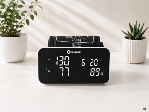 SCALESON S260.10 blodtrycksmätare för överarmen med förvaringsfack I medelvärdesfunktion I stor LED-skärm I WHO-funktion I dubbel användare I 2 x 120 lagringsplatser