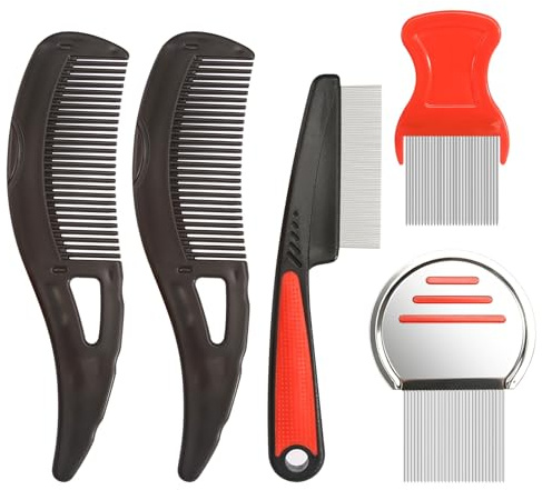 5 stycken löss kam och mjällkam, set i rostfritt stål, 1 loppkam, 1 löskam, 2 håltand hårborste 1 lång fjällkam, dandruff comb mot mjälllöss och loppa, för familj katter och hundar