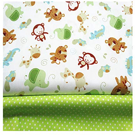 FUYA - Tessuto di cotone per patchwork con motivo con scimmie, 160 x 100 cm, 2 pezzi, per la decorazione di indumenti e lenzuola per bambini