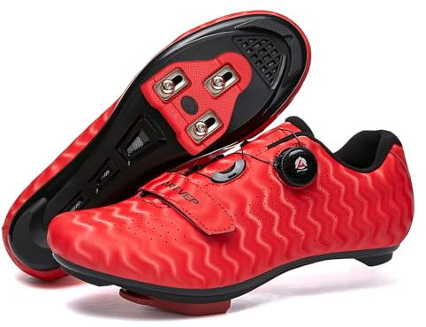 Donne Scarpe da Ciclismo da Uomo Scarpe da Bici da Strada Compatibile con SPD e Delta Blocco Pedale Scarpe da Bicicletta Peloton Traspiranti Rosso/Striscia EU 44