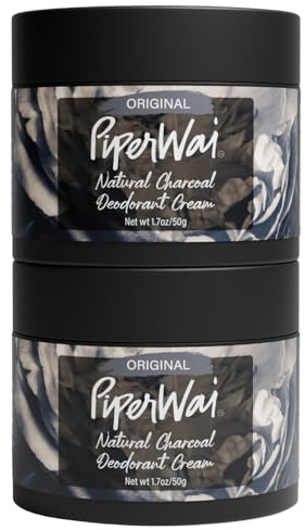 PiperWai Natural Deodorant Cream for Women & Men | Aluminum Free with Activated Charcoal & Magnesium | Vegan Shark Tank Product | 1.7oz (50g) Scented Jar 2-Pack