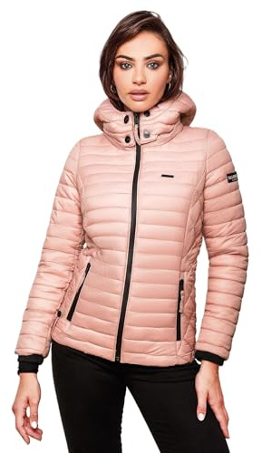 MARIKOO Damen Jacke Steppjacke Übergangsjacke mit Kapuze gesteppt B600 [B600-Samt-Powder-Rose-Gr.S]