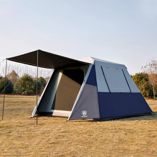 EVER ADVANCED Blackout 6 Person Camping Tent, Instant Cabin Tent for Family with Vestibule and Large Mesh Windows, 60s Easy Setup, Double Layer, Water-Resistant, Grey&Blue